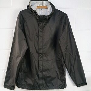 New Balance Men Deep Dark Blue Hooded Windbreaker Rain Zip Up Jacket Lightweight